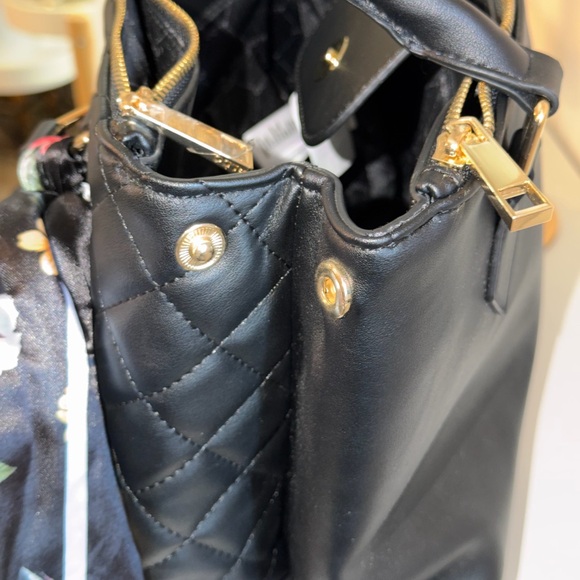 ALDO Black Quilted Shoulder Bag with Floral Scarf - Picture 9 of 14